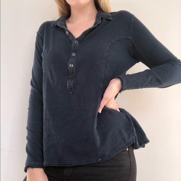 Free People Tops - Free People We The Free Navy Linen Button Up